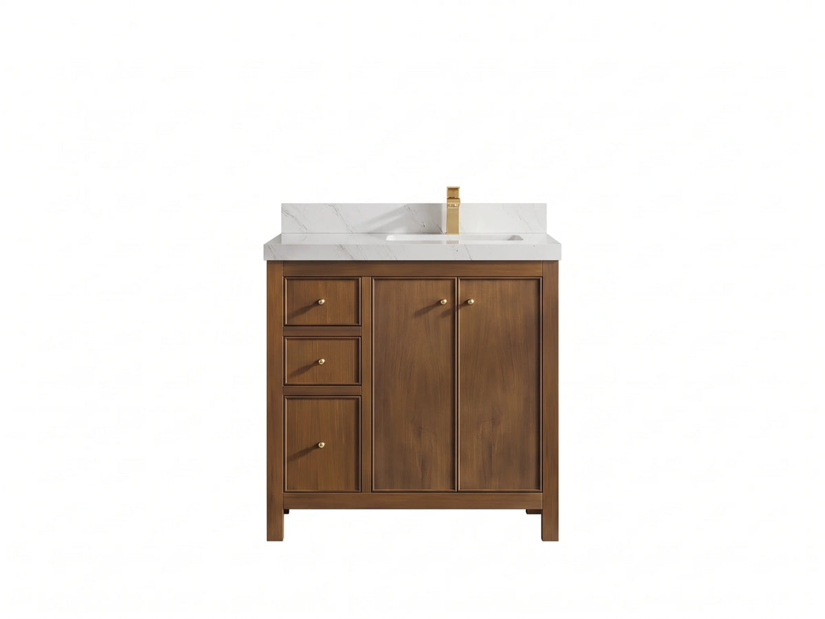 Chicago Teak 36 in. W x 22 in. D Right Offset Sink Bathroom Vanity