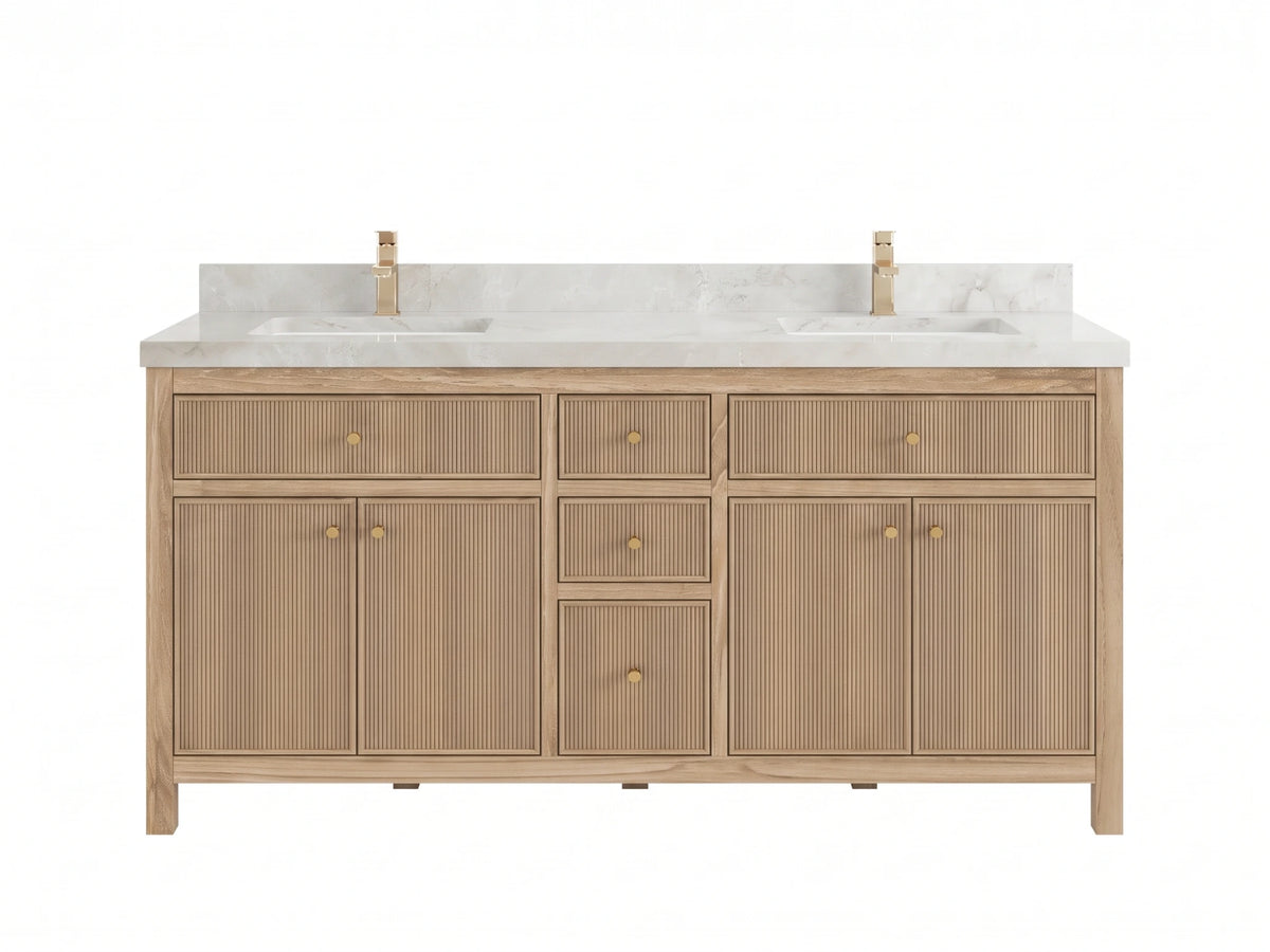 Sonoma Reeded Teak Wood 60 in. W x 22 in. D Double Sink Bathroom Vanity