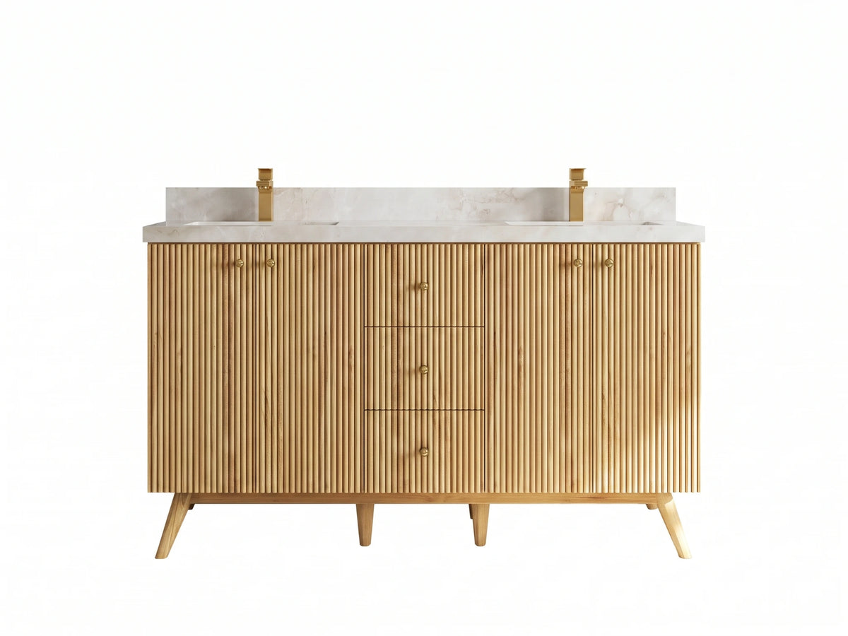 Pasadena Teak Wood 60 in. W x 22 in. D Double Sink Bathroom Vanity