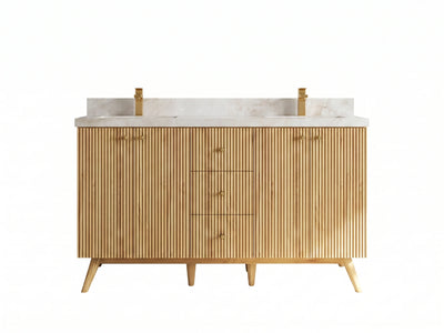 Pasadena Teak Wood 60 in. W x 22 in. D Double Sink Bathroom Vanity