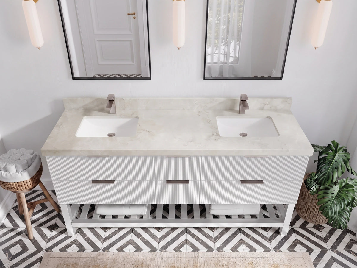 Catalina 72 in W x 22 in D Free Standing Reeded Double Sink Bathroom Vanity