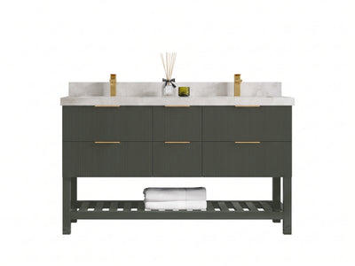 Catalina 60 in W x 22 in D Free Standing Reeded Double Sink Bathroom Vanity