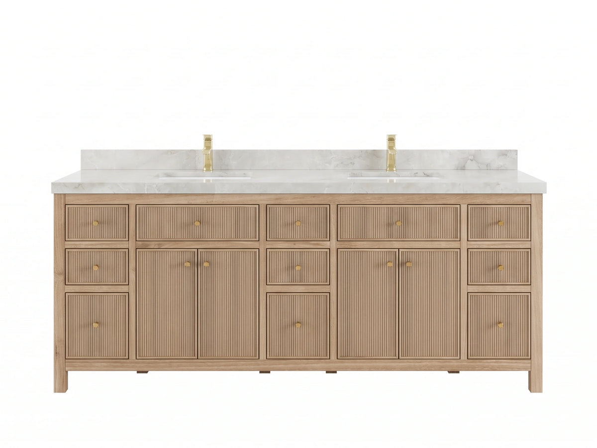 Sonoma Reeded Teak Wood 84 in. W x 22 in. D Double Sink Bathroom Vanity