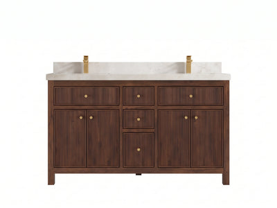 Sonoma Reeded Teak Wood 60 in. W x 22 in. D Double Sink Bathroom Vanity