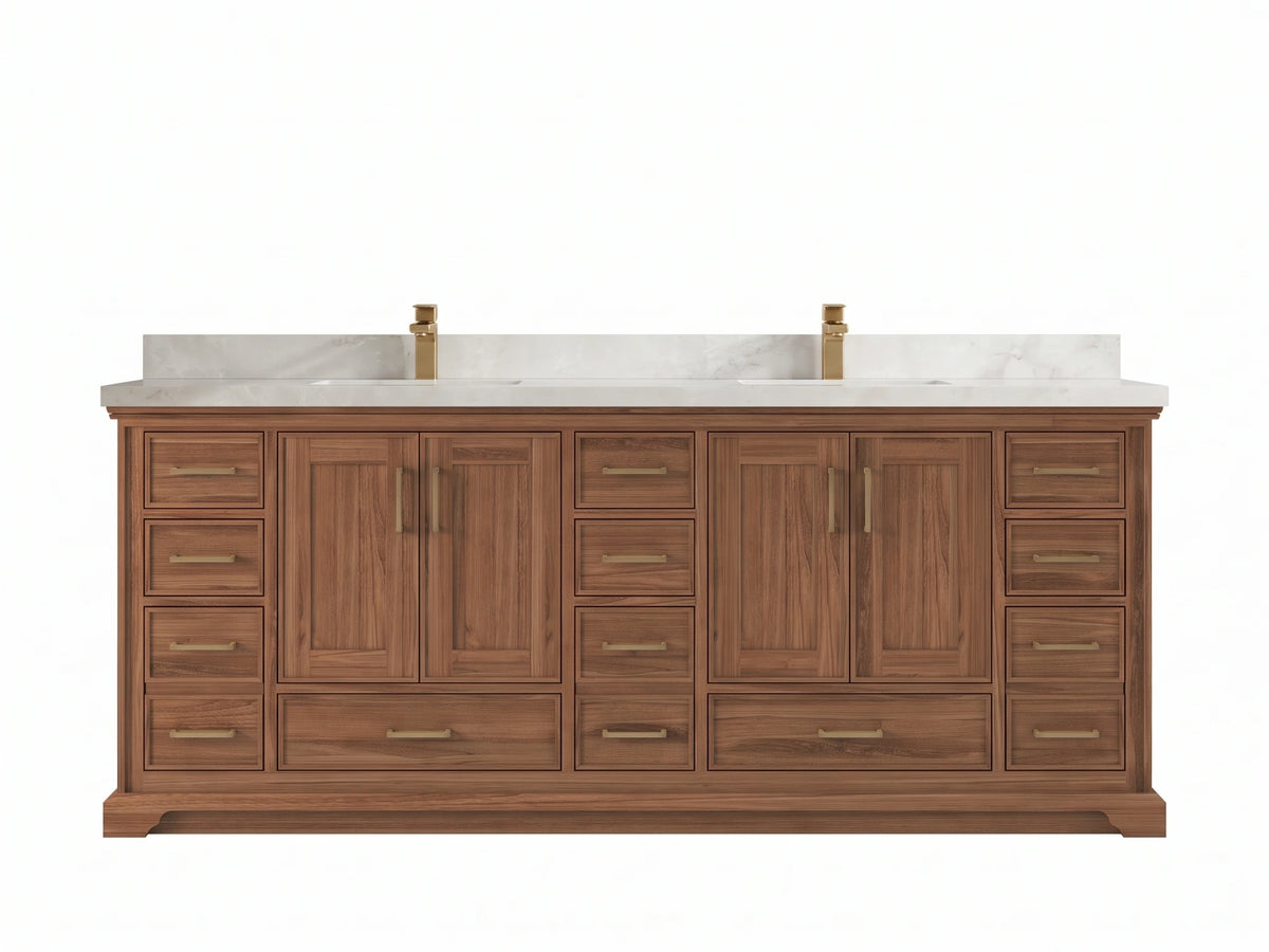 Charlotte Teak Wood 84 in. W x 22 in. D Double Sink Bathroom Vanity