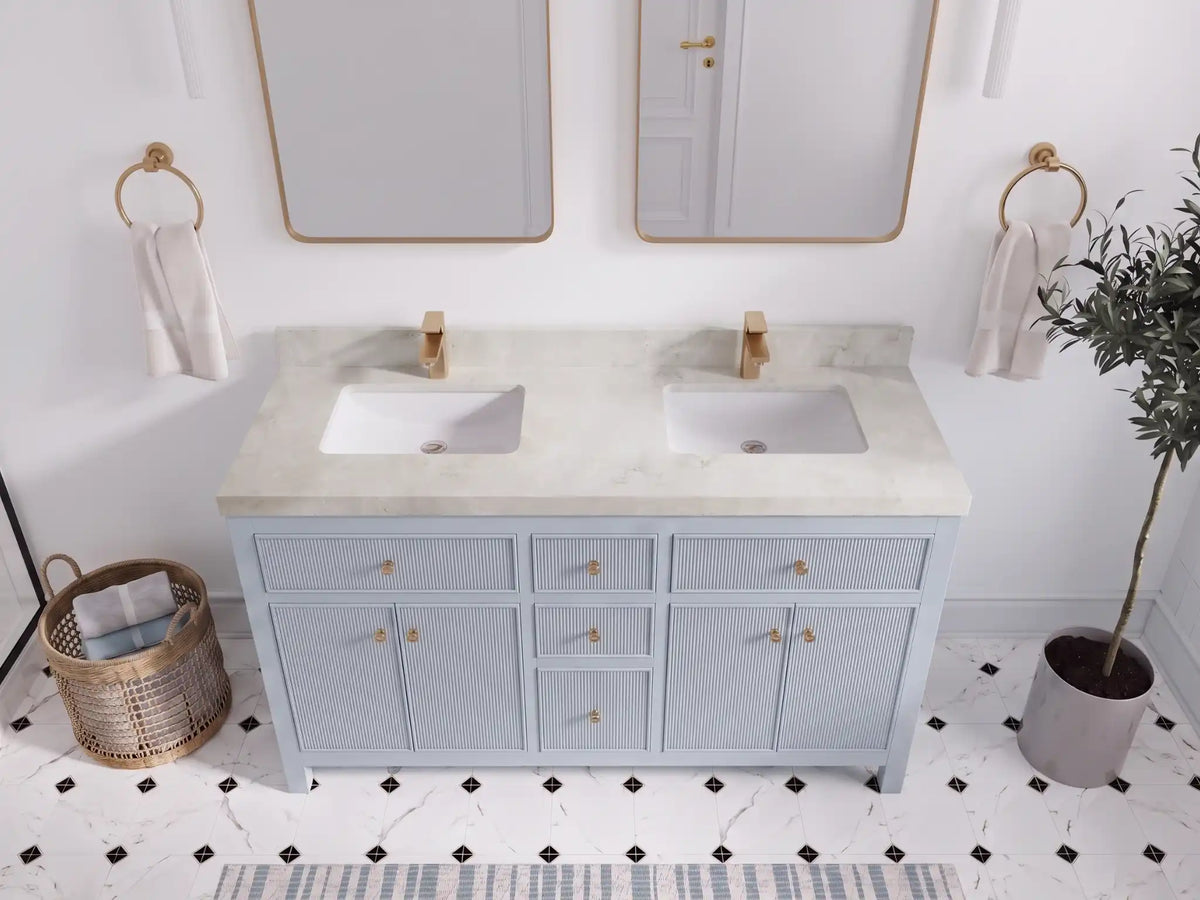 Sonoma 60 in W x 22 in D Free Standing Reeded Double Sink Bathroom Vanity
