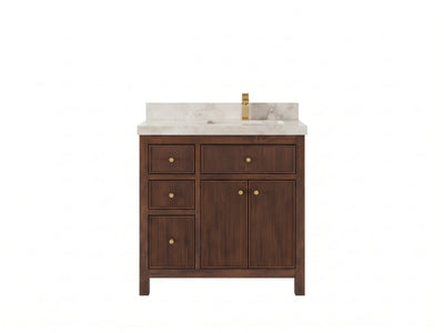 Sonoma Reeded Teak Wood 36 in. W x 22 in. D Right Offset Sink Bathroom Vanity