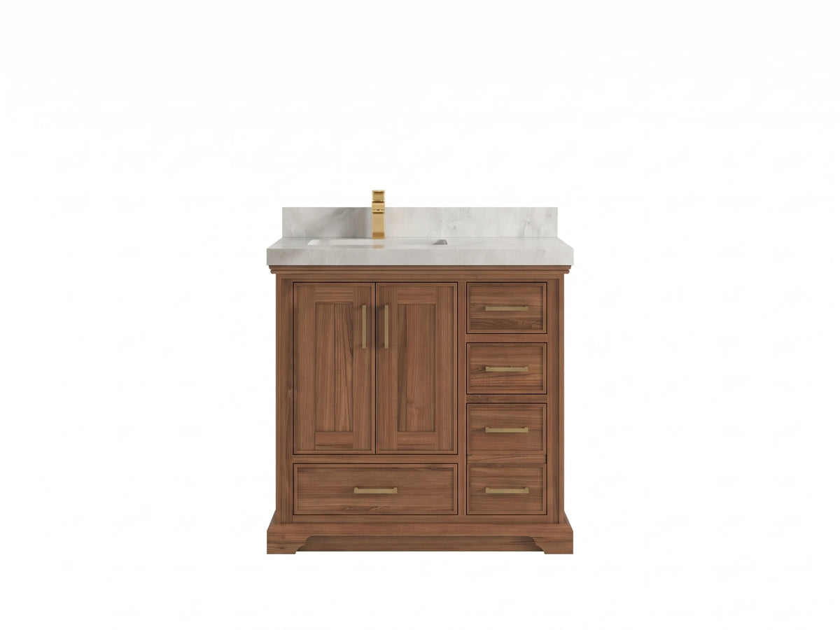 Charlotte Teak Wood 36 in. W x 22 in. D Left Offset Sink Bathroom Vanity