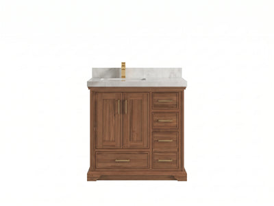 Charlotte Teak Wood 36 in. W x 22 in. D Left Offset Sink Bathroom Vanity