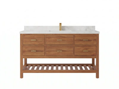 Parker Teak Wood 60 in. W x 22 in. D Single Sink Bathroom Vanity