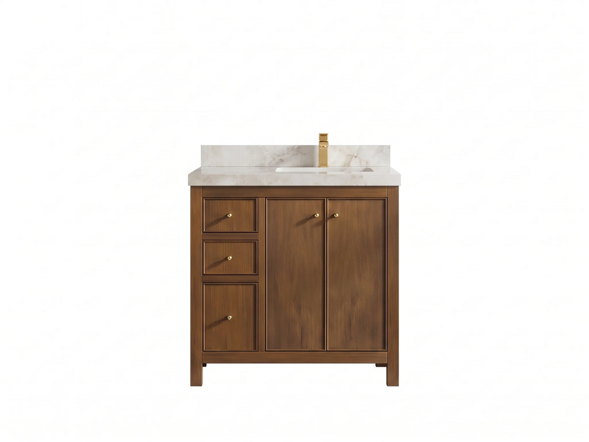 Chicago Teak 36 in. W x 22 in. D Right Offset Sink Bathroom Vanity