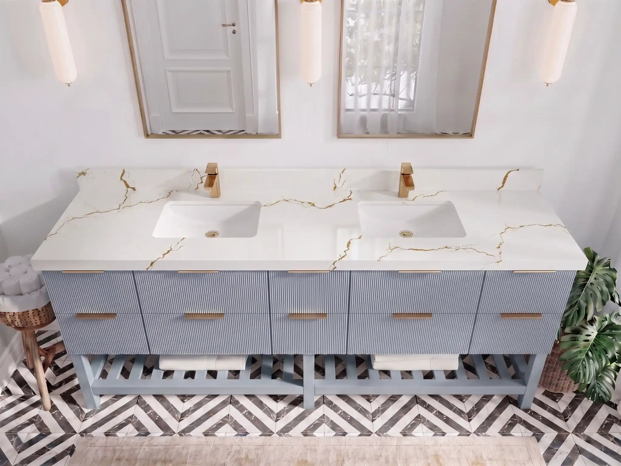 Catalina 84 in W x 22 in D Free Standing Reeded Double Sink Bathroom Vanity