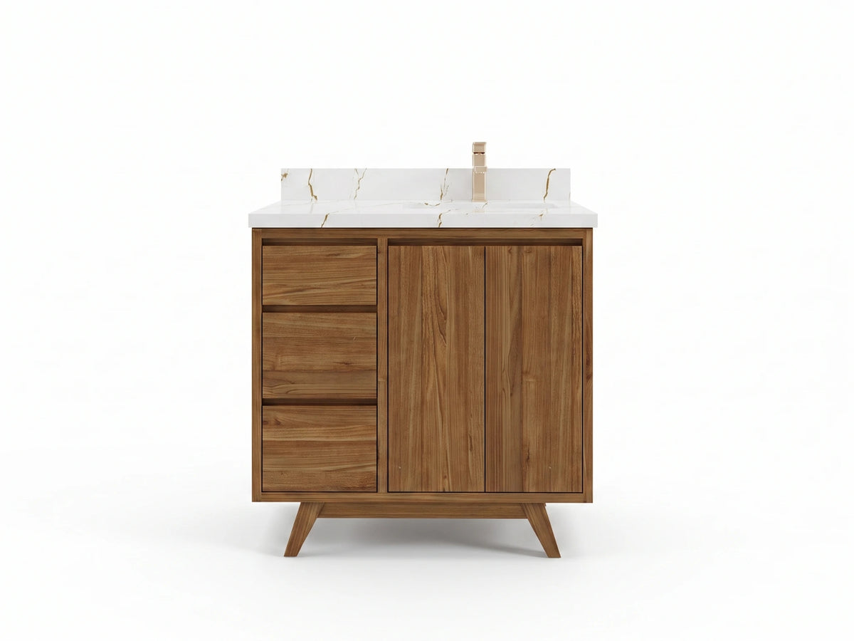 Madison Teak Wood 36 in. W x 22 in. D Right Offset Sink Bathroom Vanity