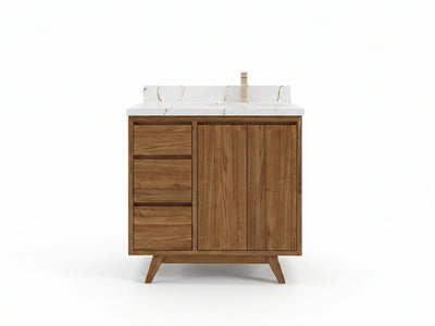 Madison Teak Wood 36 in. W x 22 in. D Right Offset Sink Bathroom Vanity