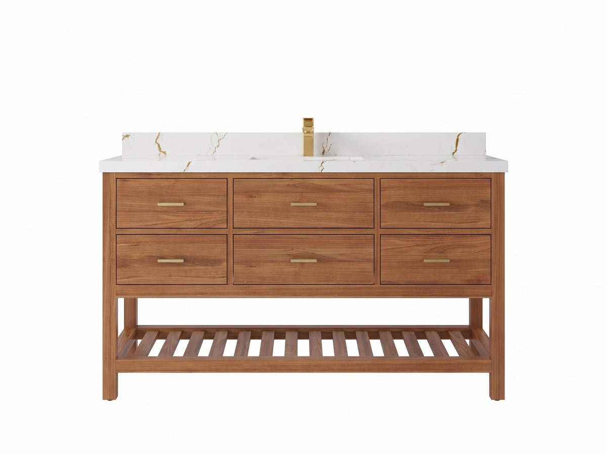 Parker Teak Wood 60 in. W x 22 in. D Single Sink Bathroom Vanity