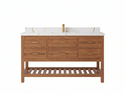 Parker Teak Wood 60 in. W x 22 in. D Single Sink Bathroom Vanity
