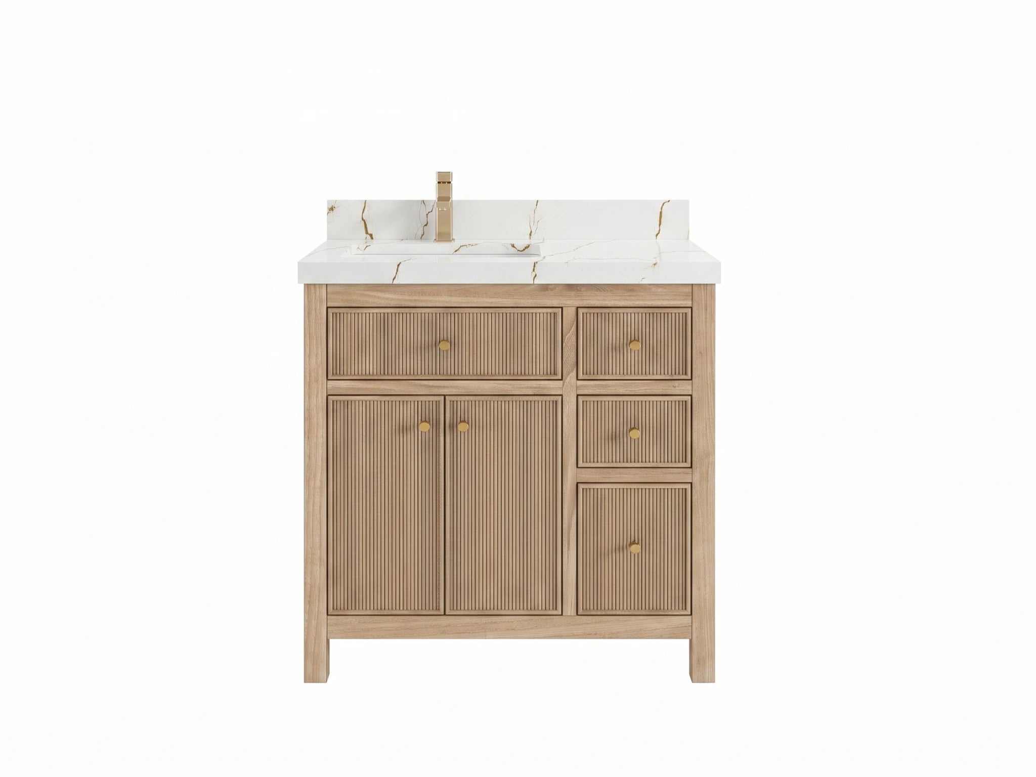 Sonoma Reeded Teak Wood 36 in. W x 22 in. D Left Offset Sink Bathroom Vanity