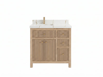 Sonoma Reeded Teak Wood 36 in. W x 22 in. D Left Offset Sink Bathroom Vanity