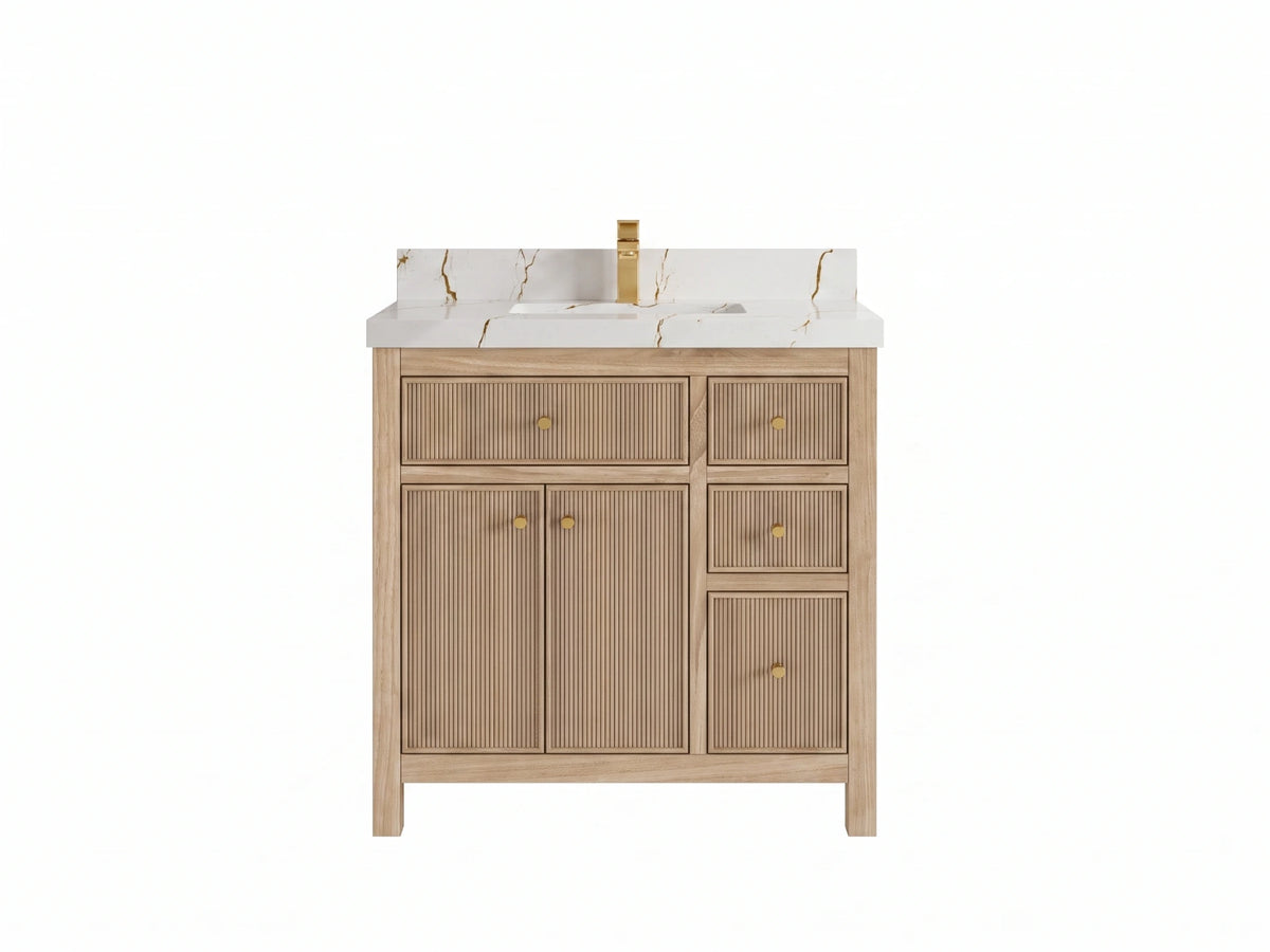 Sonoma Reeded Teak Wood 36 in. W x 22 in. D Center Sink Bathroom Vanity