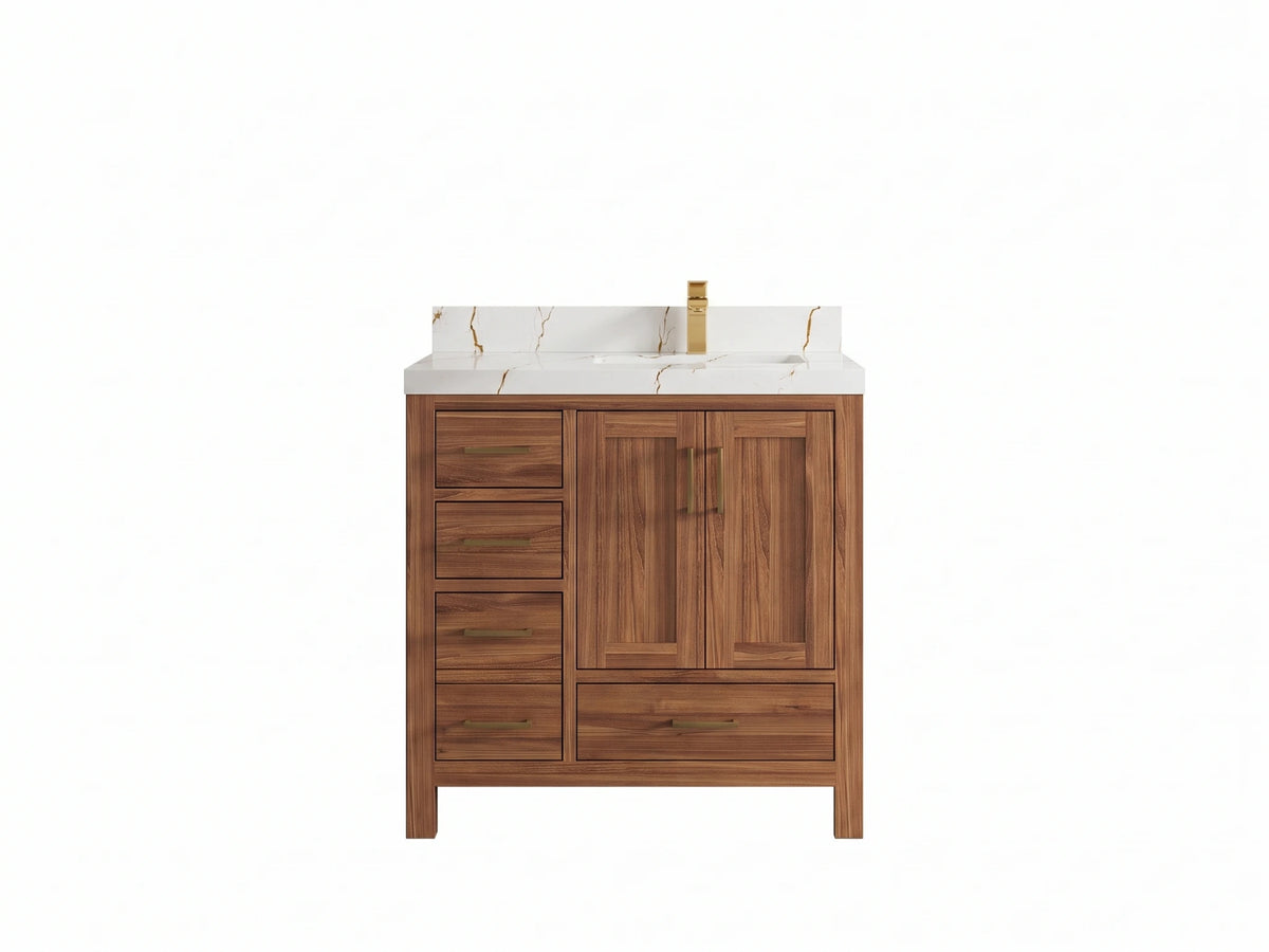Malibu Teak Wood 36 in. W x 22 in. D Right Offset Sink Bathroom Vanity