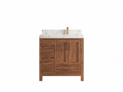 Malibu Teak Wood 36 in. W x 22 in. D Right Offset Sink Bathroom Vanity