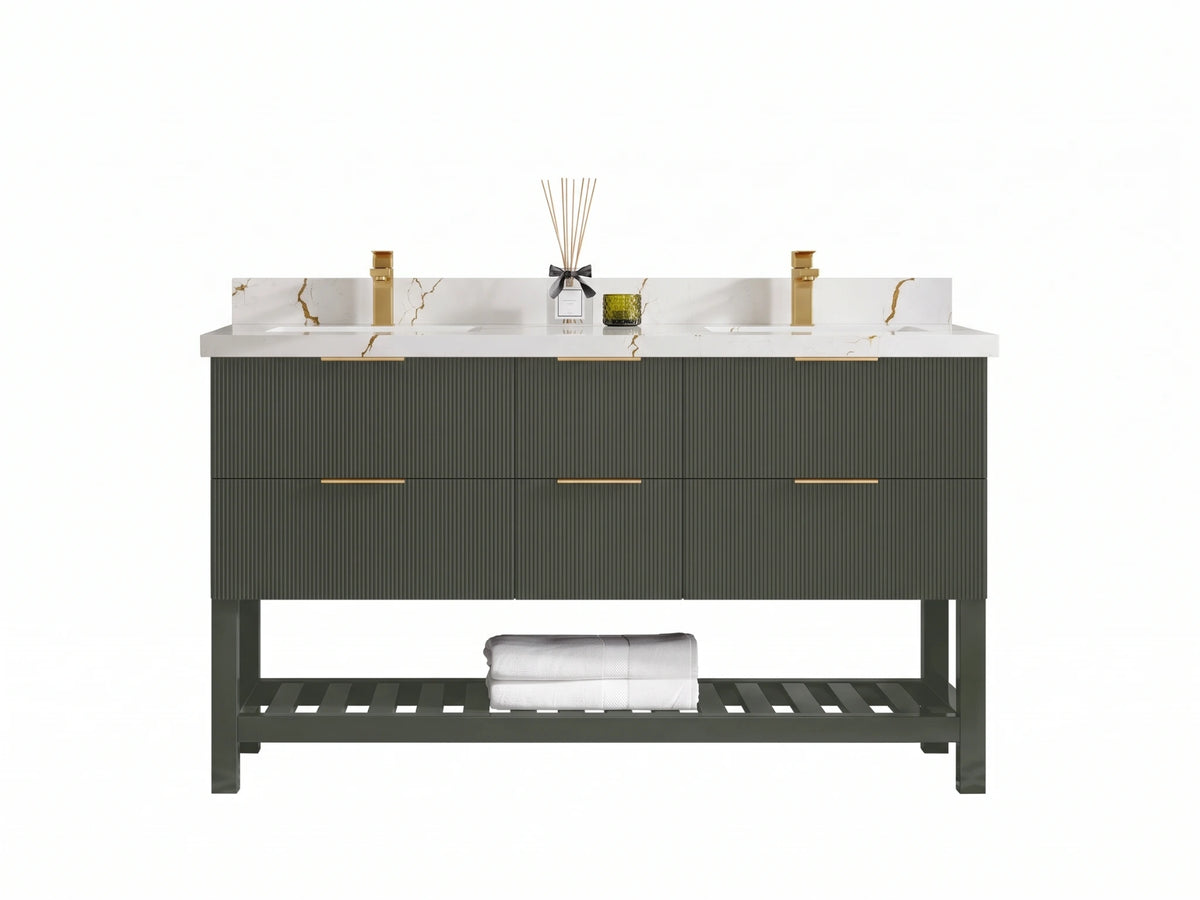 Catalina 60 in W x 22 in D Free Standing Reeded Double Sink Bathroom Vanity