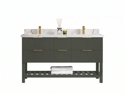 Catalina 60 in W x 22 in D Free Standing Reeded Double Sink Bathroom Vanity