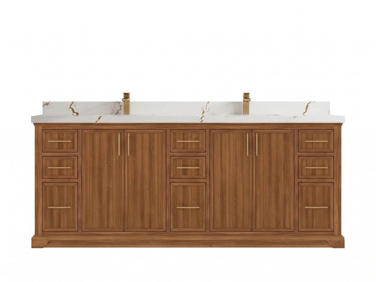 Alys Teak Wood 84 in. W x 22 in. D Double Sink Bathroom Vanity