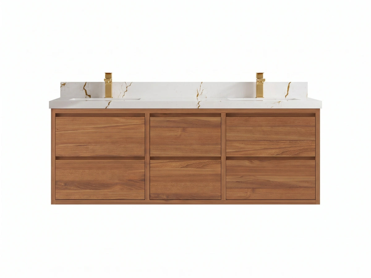 Madison Floating Teak Wood 60 in. W x 22 in. D Double Sink Bathroom Vanity