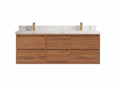 Madison Floating Teak Wood 60 in. W x 22 in. D Double Sink Bathroom Vanity