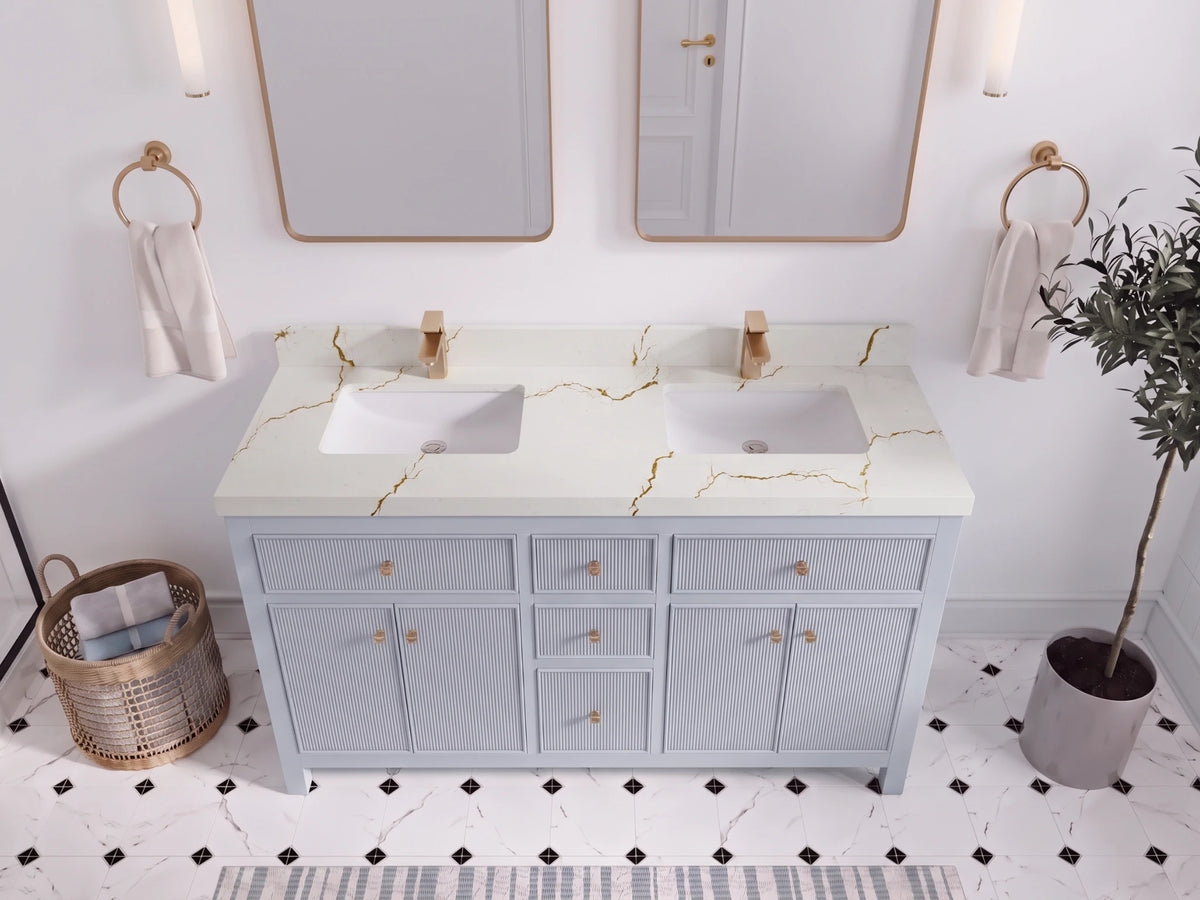 Sonoma 60 in W x 22 in D Free Standing Reeded Double Sink Bathroom Vanity