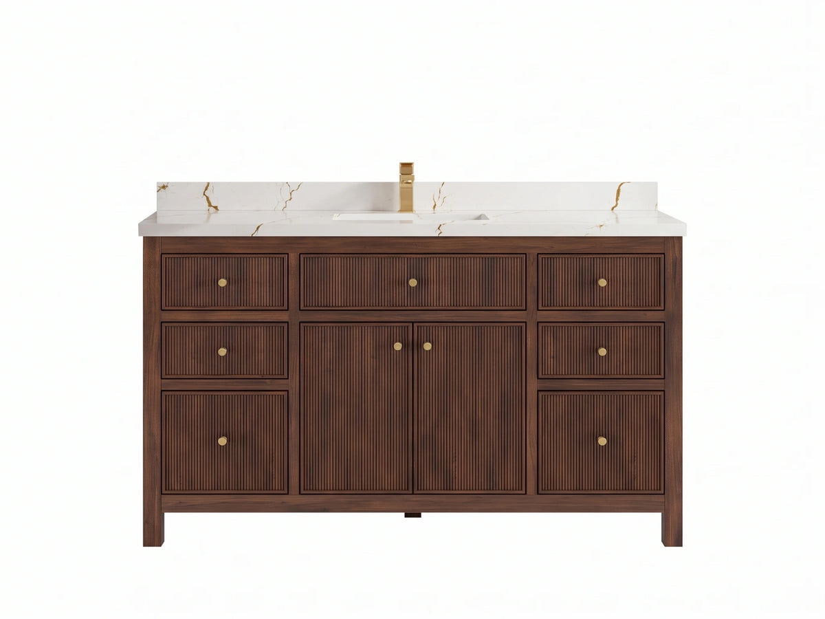 Sonoma Reeded Teak Wood 60 in. W x 22 in. D Single Sink Bathroom Vanity