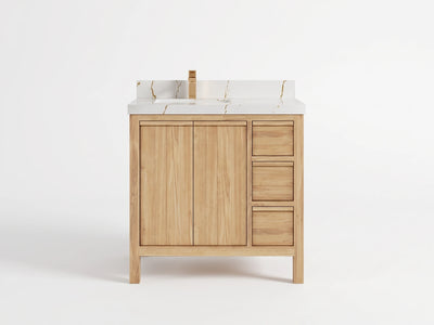 Elizabeth Teak Wood 36 in. W x 22 in. D Left Offset Sink Bathroom Vanity