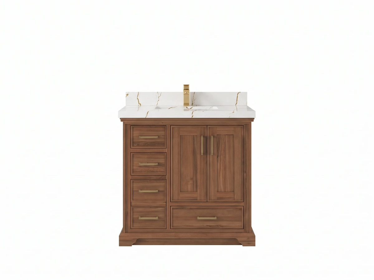 Charlotte Teak Wood 36 in. W x 22 in. D Center Sink Bathroom Vanity
