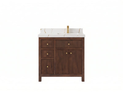 Sonoma Reeded Teak Wood 36 in. W x 22 in. D Right Offset Sink Bathroom Vanity