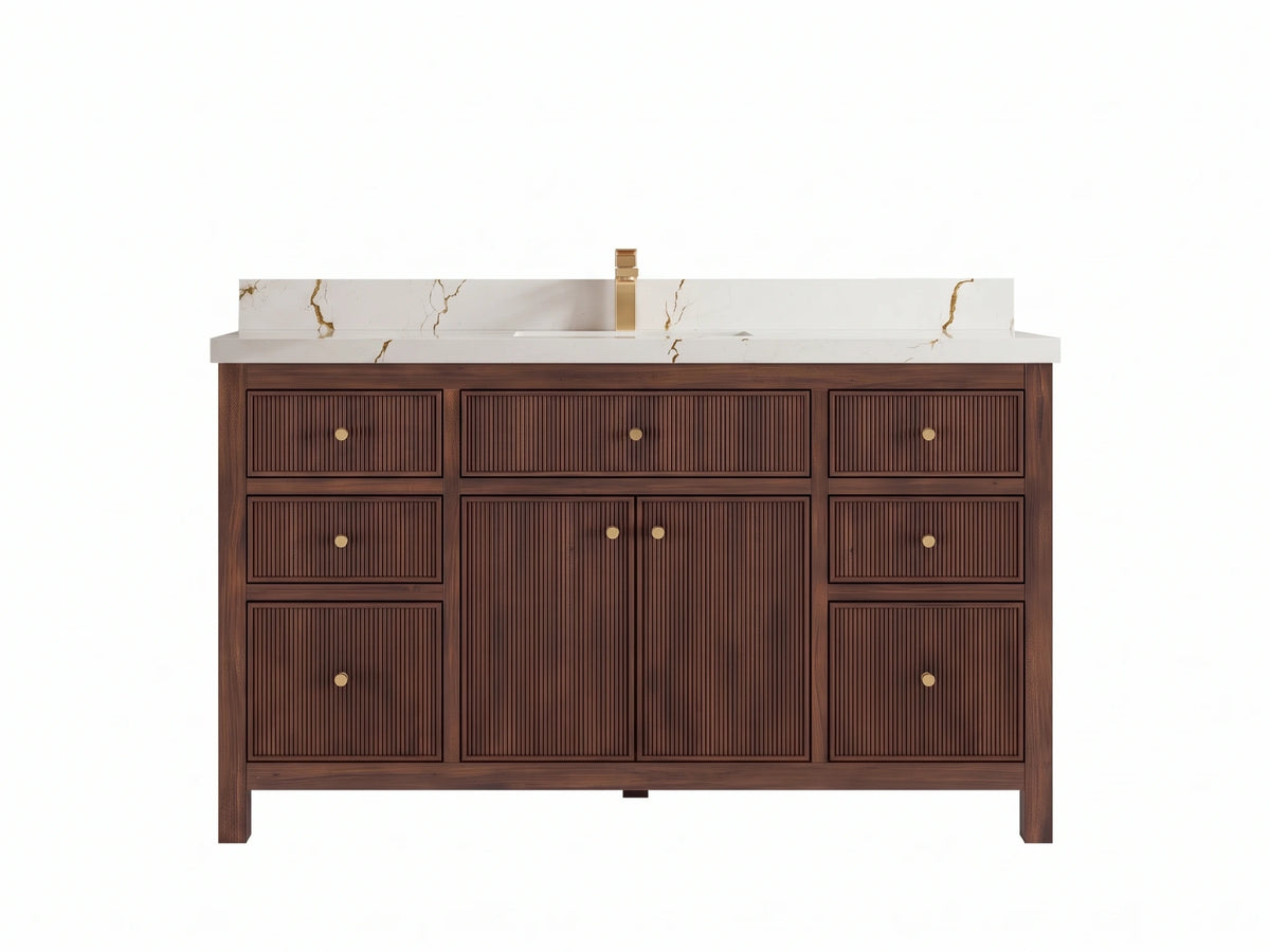 Sonoma Reeded Teak Wood 60 in. W x 22 in. D Single Sink Bathroom Vanity