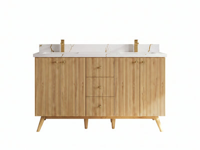 Pasadena Teak Wood 60 in. W x 22 in. D Double Sink Bathroom Vanity