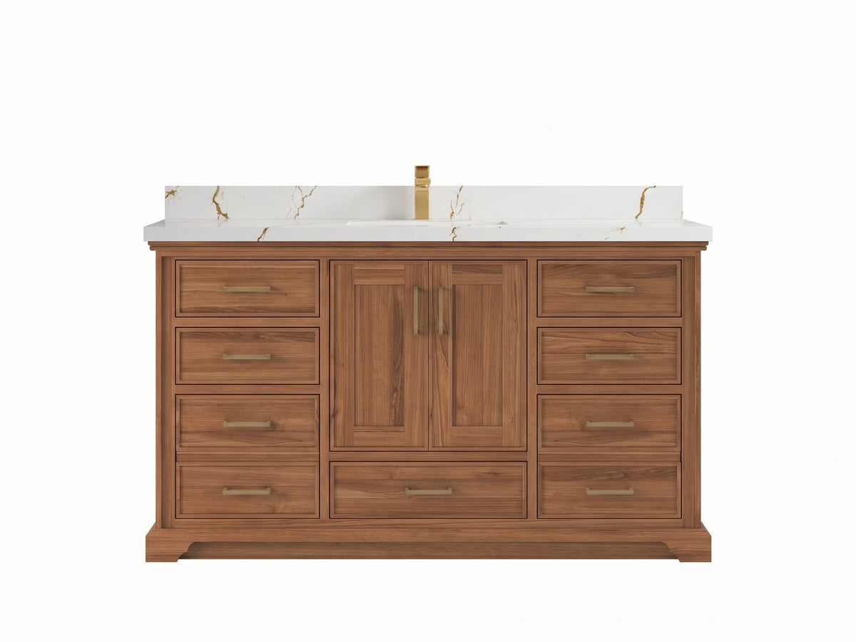 Charlotte Teak Wood 60 in. W x 22 in. D Single Sink Bathroom Vanity