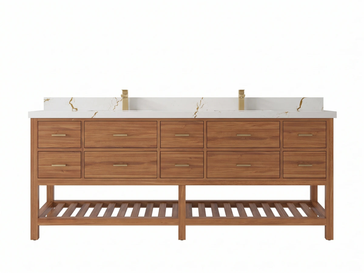 Parker Teak Wood 84 in. W x 22 in. D Double Sink Bathroom Vanity