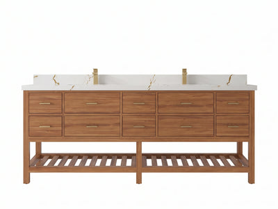 Parker Teak Wood 84 in. W x 22 in. D Double Sink Bathroom Vanity