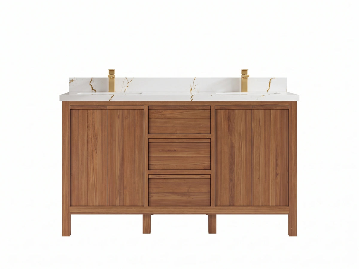 Elizabeth Teak Wood 60 in. W x 22 in. D Double Sink Bathroom Vanity