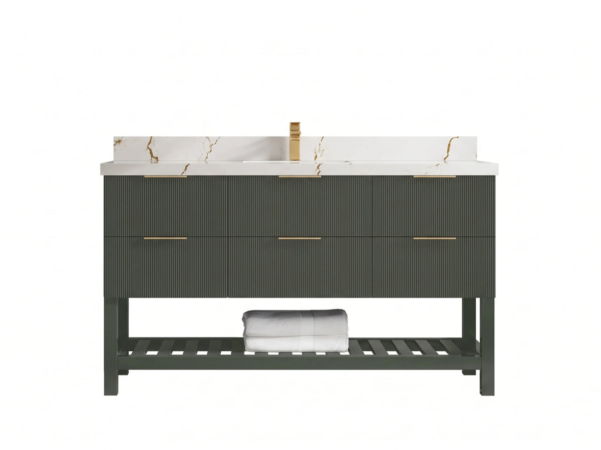 Catalina 60 in W x 22 in D Free Standing Reeded Single Sink Bathroom Vanity