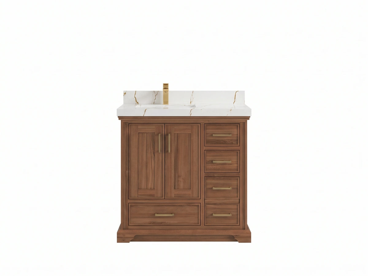 Charlotte Teak Wood 36 in. W x 22 in. D Left Offset Sink Bathroom Vanity