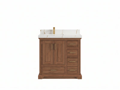 Charlotte Teak Wood 36 in. W x 22 in. D Left Offset Sink Bathroom Vanity