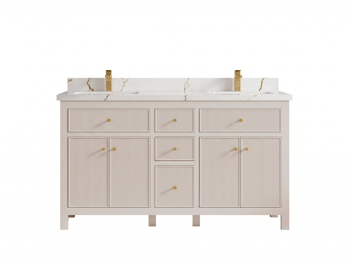 Sonoma 60 in W x 22 in D Free Standing Reeded Double Sink Bathroom Vanity