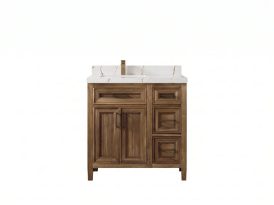 Santa Monica Teak Wood 36 in. W x 22 in. D Left Offset Sink Bathroom Vanity