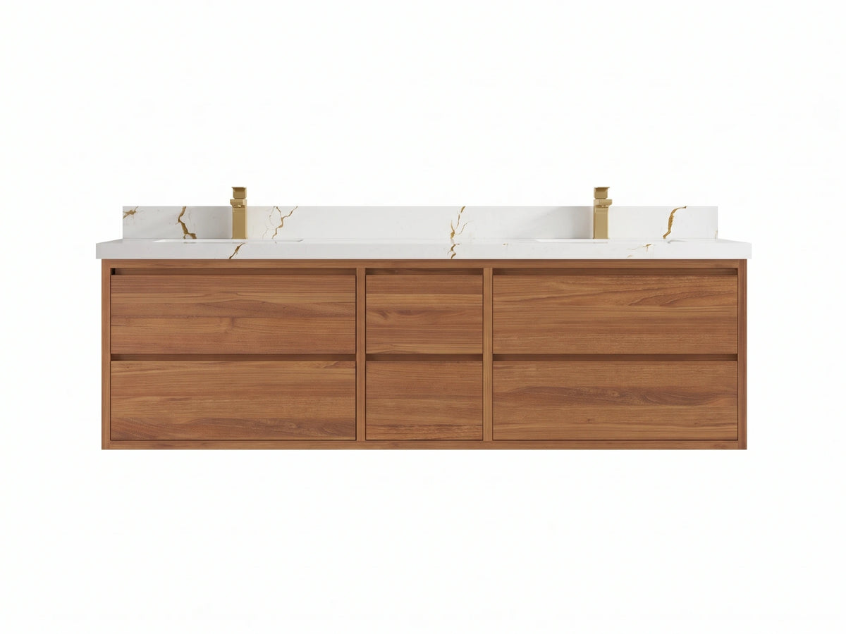 Madison Floating Teak Wood 72 in. W x 22 in. D Double Sink Bathroom Vanity