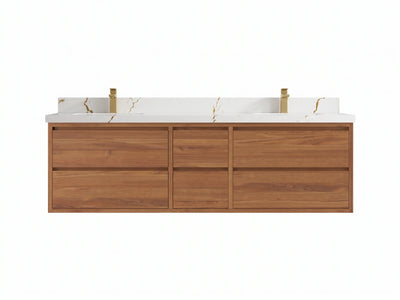 Madison Floating Teak Wood 72 in. W x 22 in. D Double Sink Bathroom Vanity