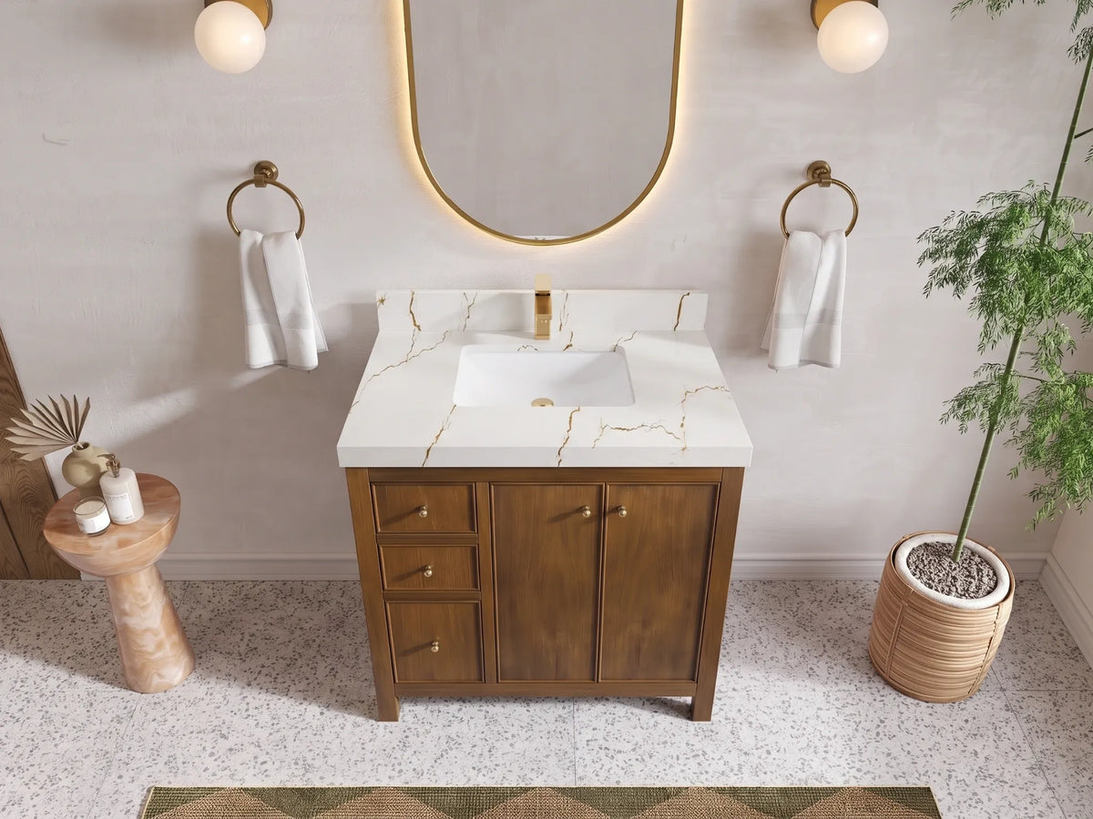 Chicago Teak 36 in. W x 22 in. D Center Sink Bathroom Vanity
