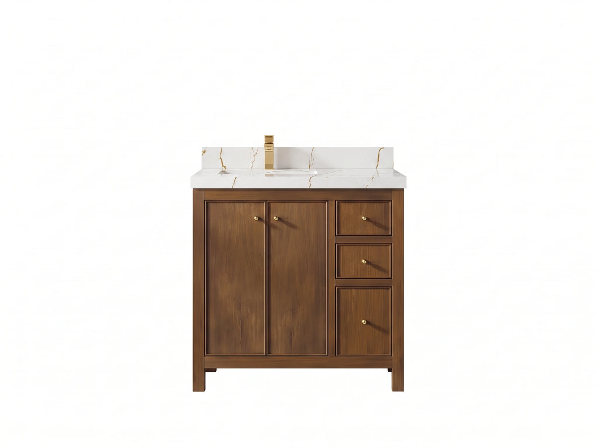 Chicago Teak 36 in. W x 22 in. D Left Offset Sink Bathroom Vanity